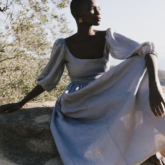 Kara Thoms Bellflower Dress in Chambray Linen- Size L - Picture 3 of 16